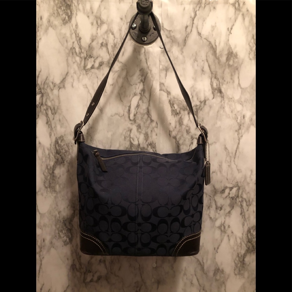 Coach Blue and Brown Quilted Shoulder Bag